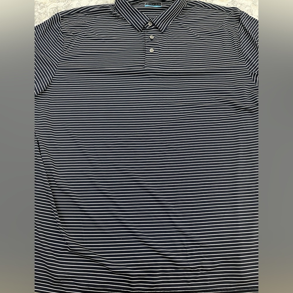 PGA Tour Men’s Golf Shirt Navy Blue/White Striped XXL